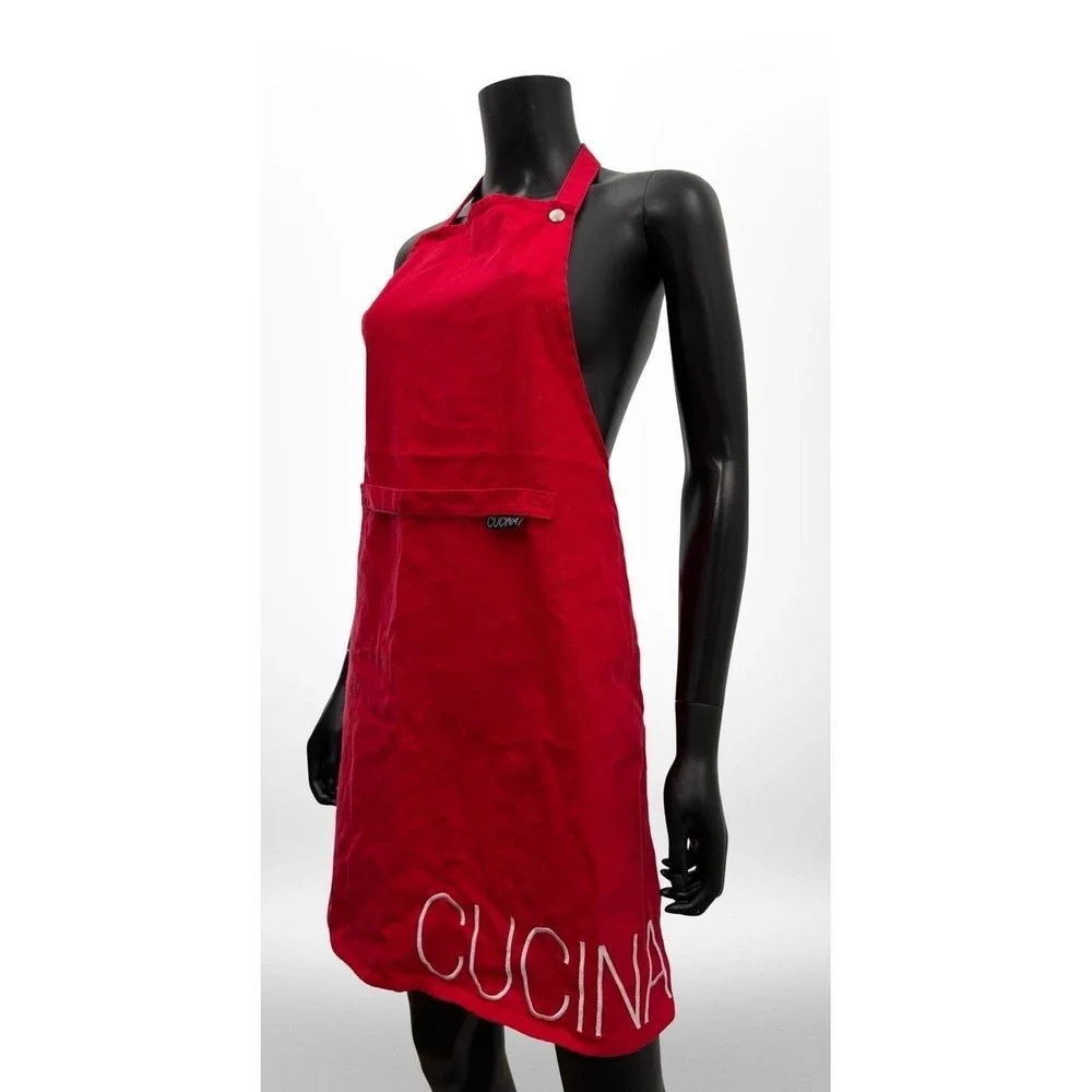 Cucina by Harman Red Cotton Kitchen Apron Adjustable Bib Chef Cooking Baking BBQ